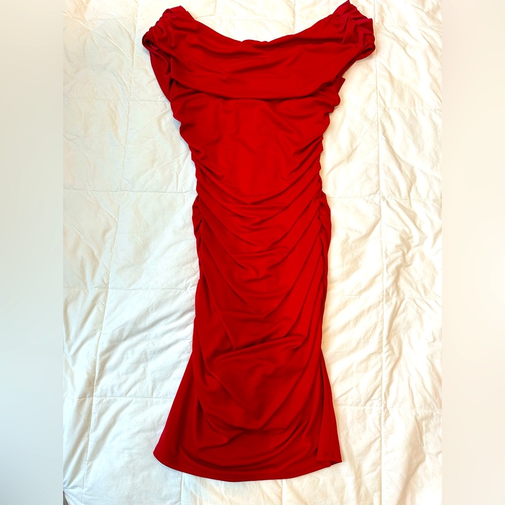 BCBG MaxAzria Sleeveless Red Ruched Jersey Dress Size M